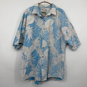 Vintage Paradise of the Pacific Blue Pineapple Reverse Print Hawaiian Shirt XL